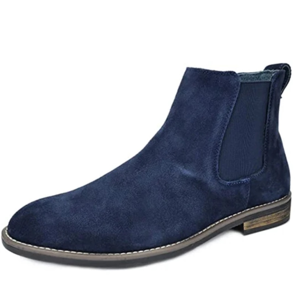 Bruno Marc Men's Navy Timeless Suede Leather Chelsea Boots